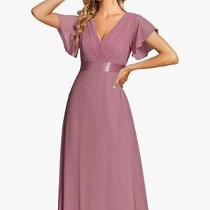 Mauve V Neck Formal Dress